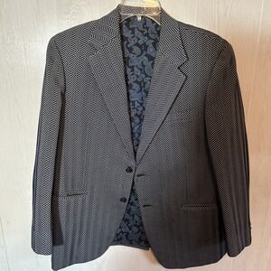 Vintage Men's Navy Chevron Print‎ Polyester Blazer Jacket Tajmahal Tailored
